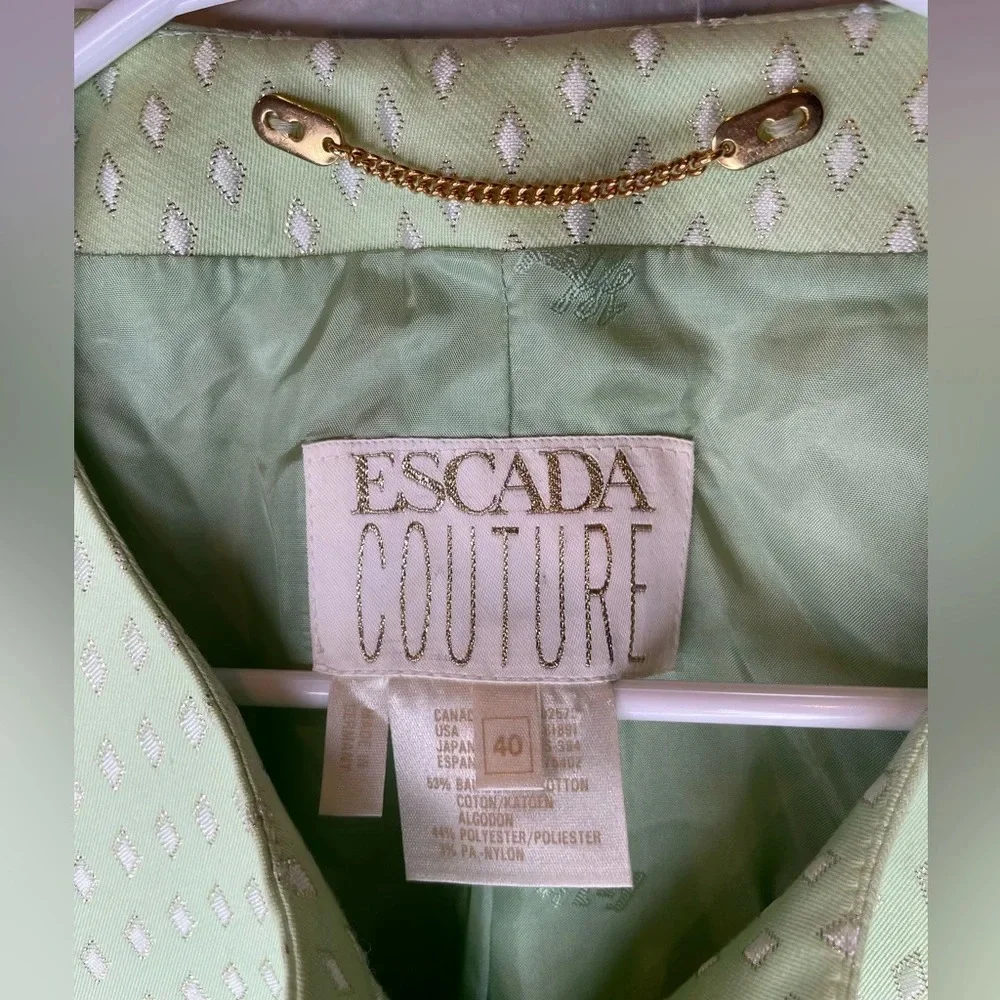 ESCADA Couture Women's Light Green Blazer Jacket Diamond Pattern Size 40